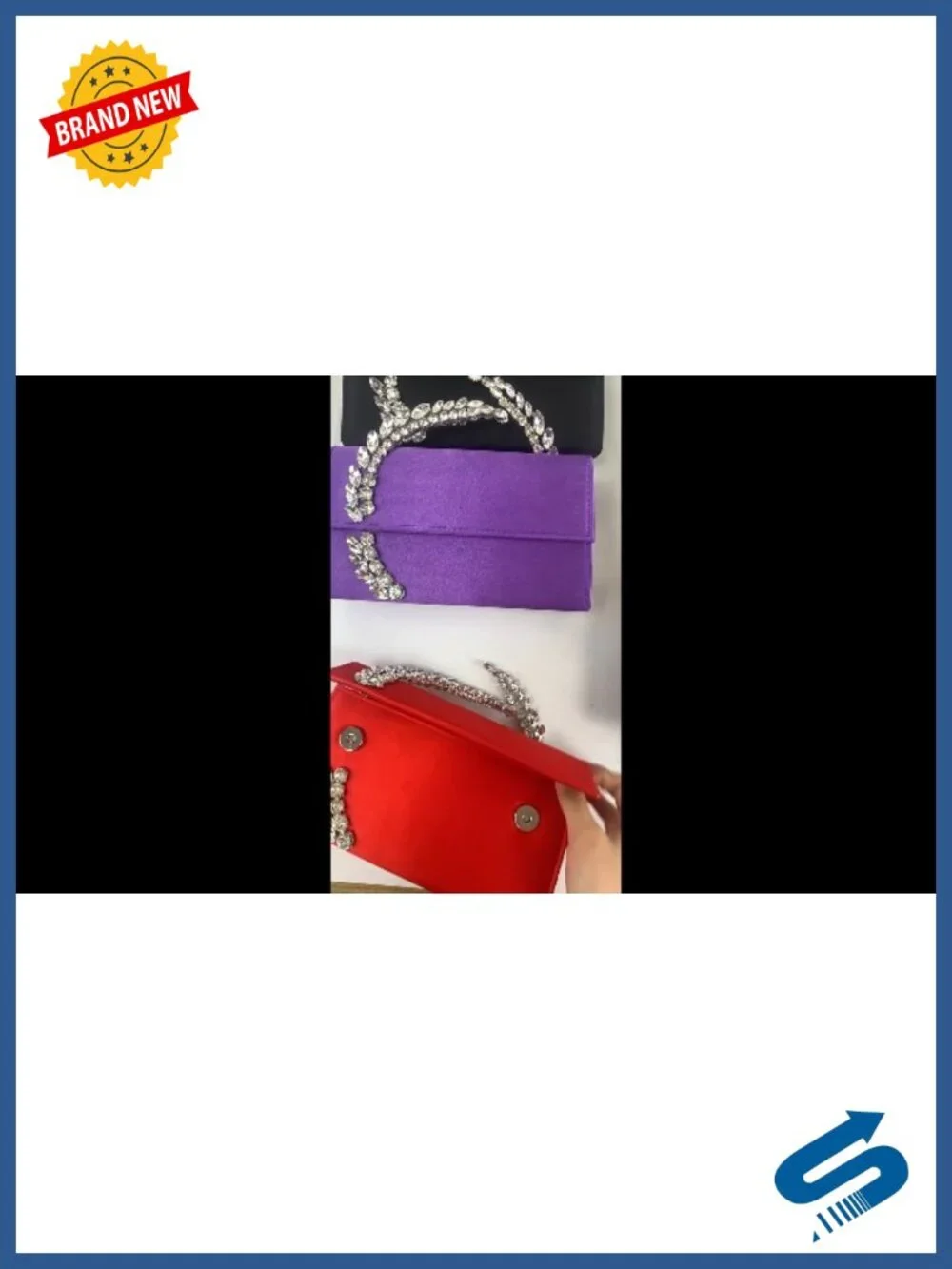 Satin Evening Handbag Rhinestone Handle Clutch Purse for Prom Wedding